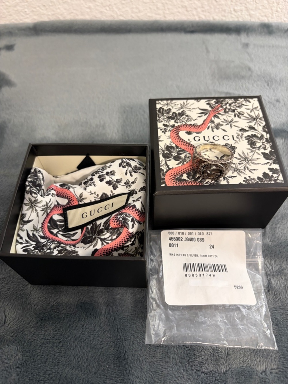 Brand New Gucci Interlocking G Arabesque Silver 925 Ring Sz 24 (US 10.75) - Picture 8 of 9